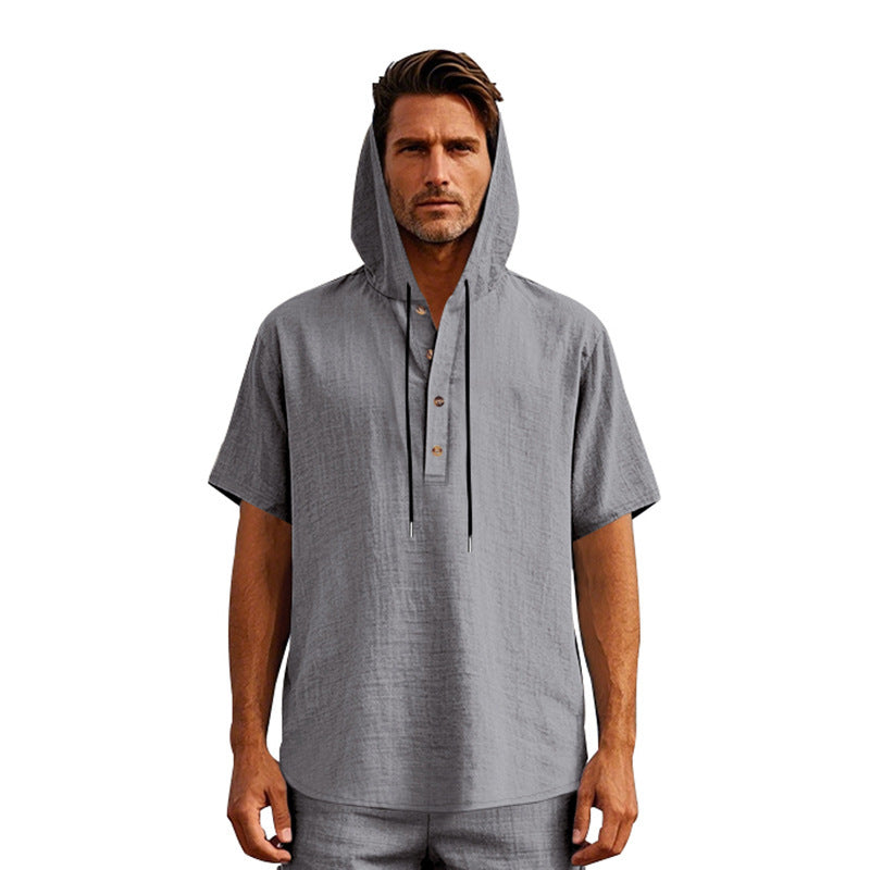 Camiseta de lino de manga corta para hombre, estilo europeo y americano, sencilla
