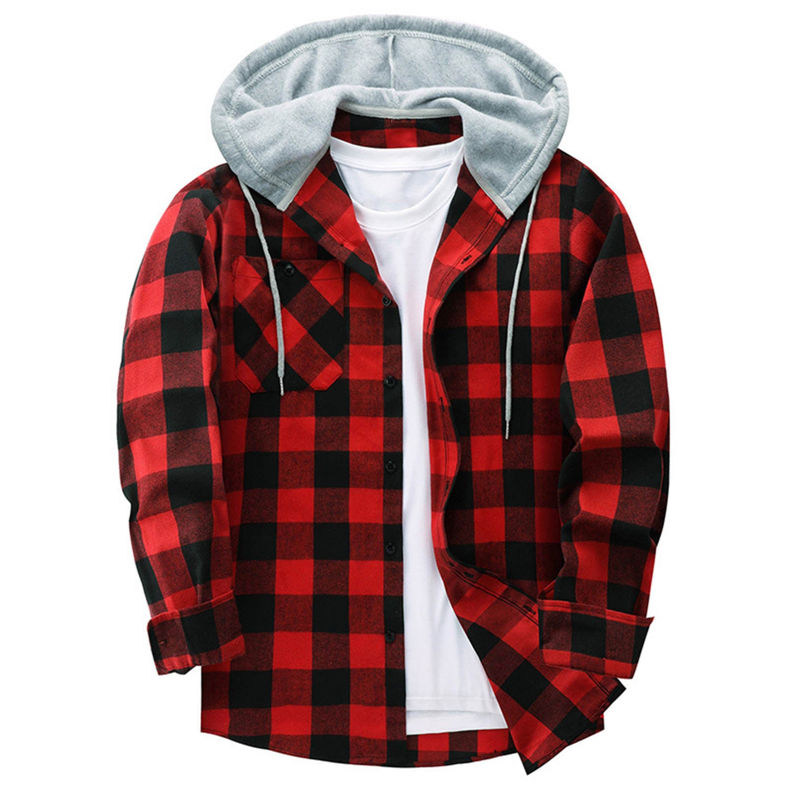 Camisa a cuadros con capucha informal para hombre