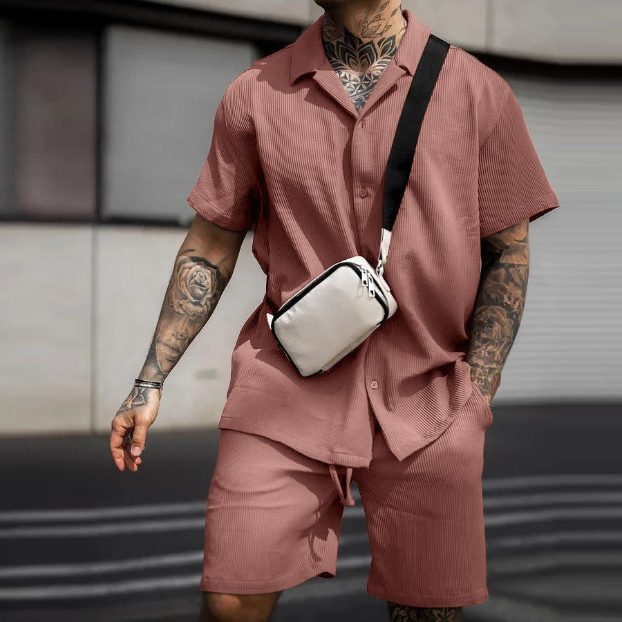 Traje de pantalones cortos y polo de manga corta, casual y cómodo para hombres