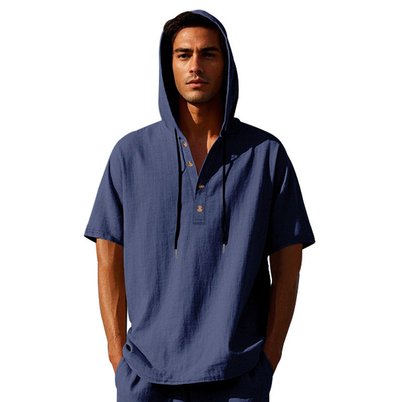 Camiseta de lino de manga corta para hombre, estilo europeo y americano, sencilla