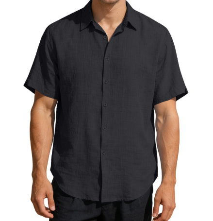 Camiseta de lino de manga corta para hombre, corte holgado