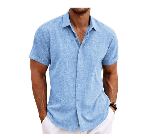 Camiseta de lino de manga corta para hombre, corte holgado