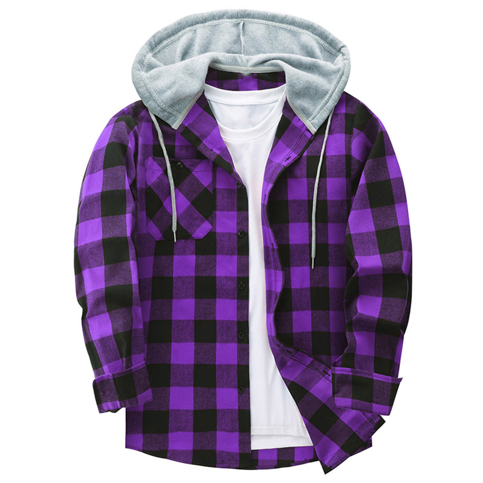 Camisa a cuadros con capucha informal para hombre