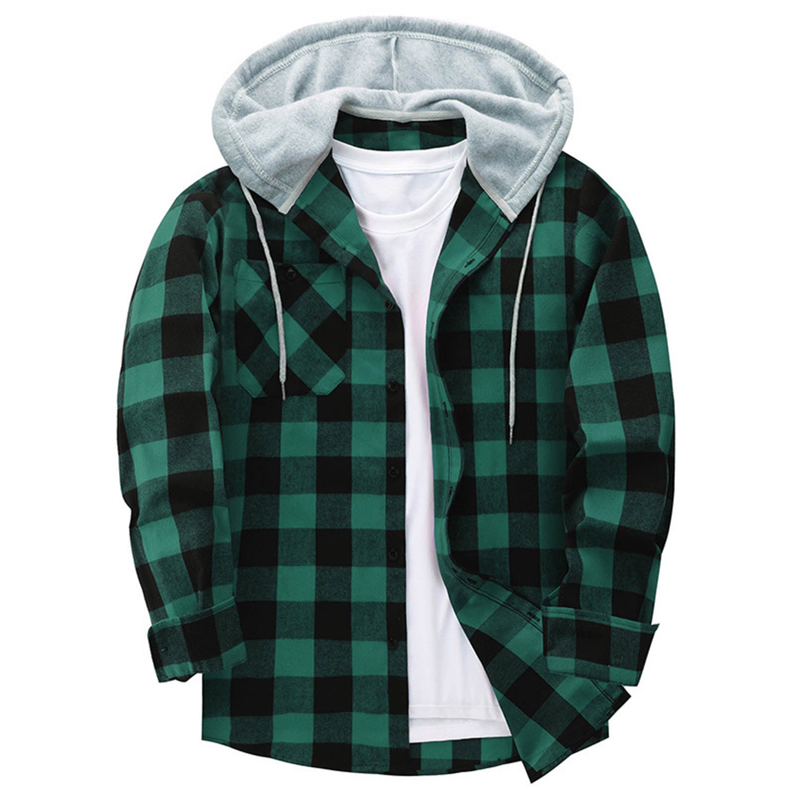 Camisa a cuadros con capucha informal para hombre