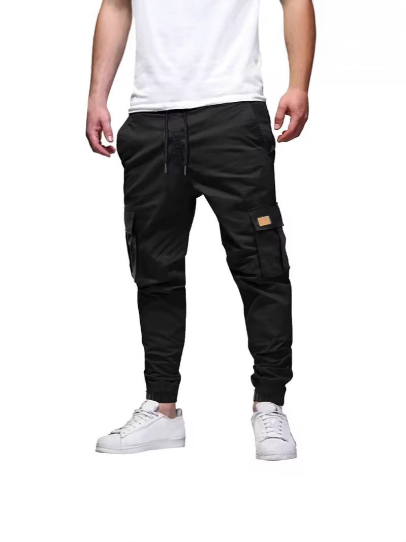 Pantalones deportivos casuales para hombre con cordón y cintura elástica