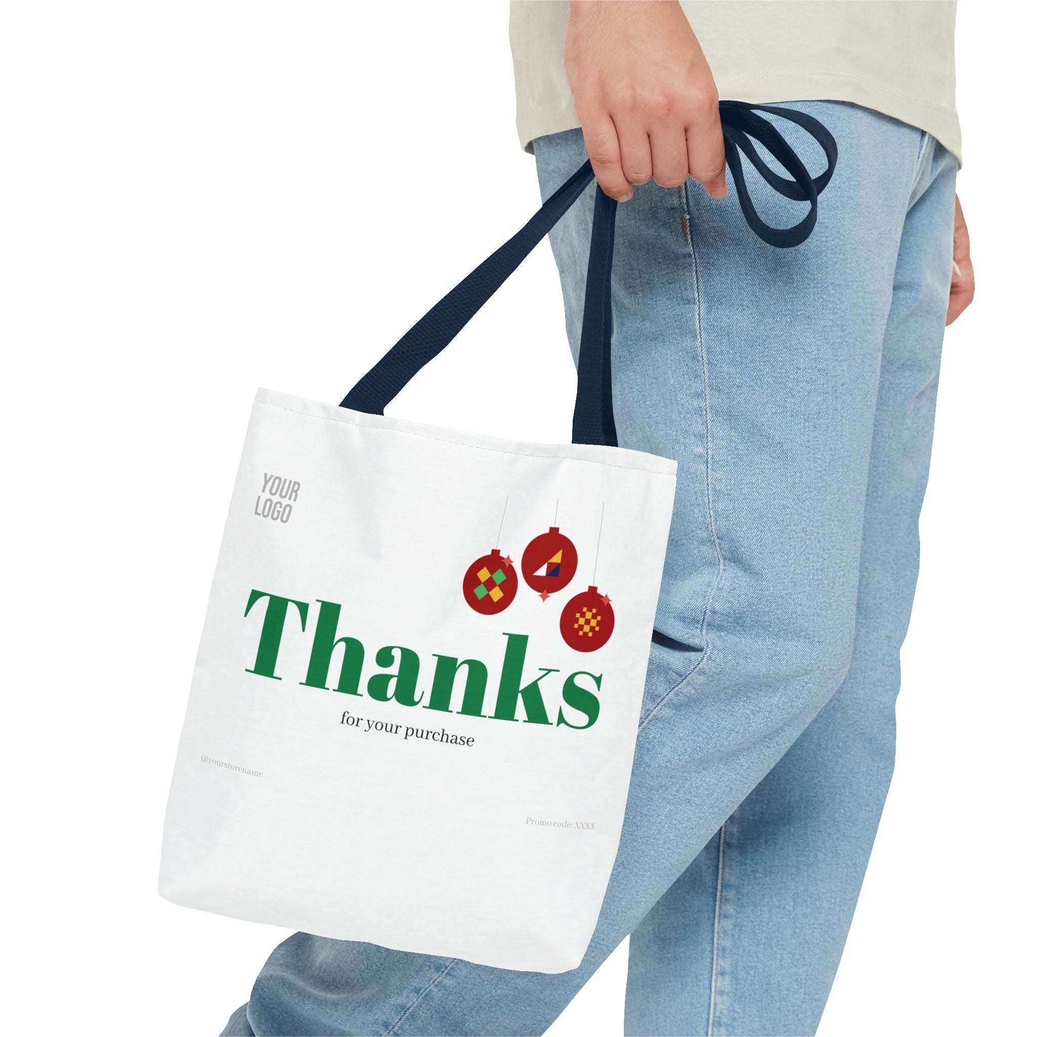 Bolsa de asas navideña de agradecimiento — Bolsa de regalo 'Gracias por su compra' con adornos festivos