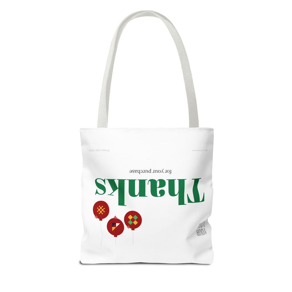 Bolsa de asas navideña de agradecimiento — Bolsa de regalo 'Gracias por su compra' con adornos festivos
