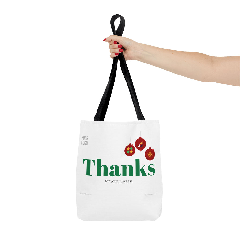 Bolsa de asas navideña de agradecimiento — Bolsa de regalo 'Gracias por su compra' con adornos festivos