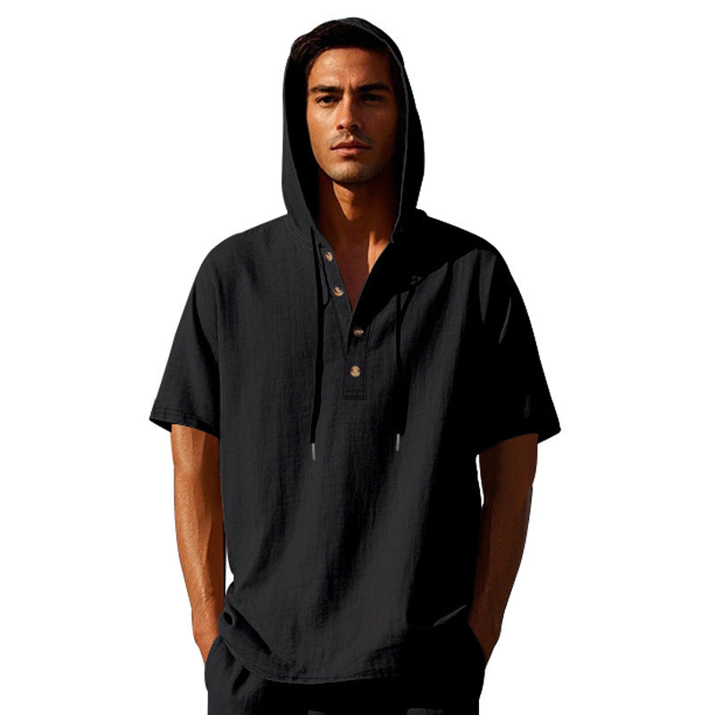 Camiseta de lino de manga corta para hombre, estilo europeo y americano, sencilla