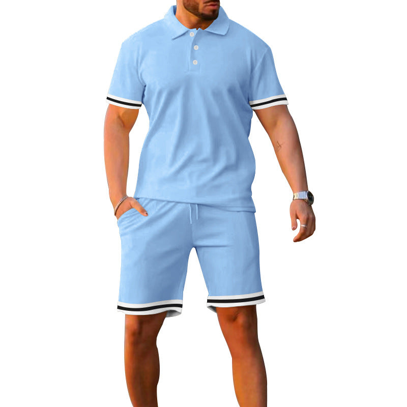 Traje de hombre deportivo e informal de dos piezas con solapa, manga corta y pantalones cortos