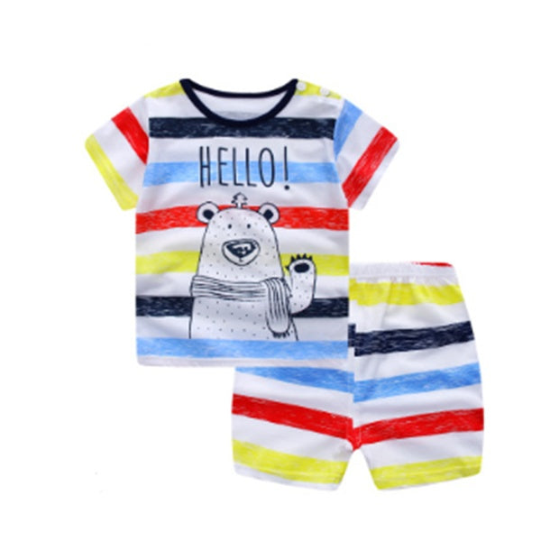 Ropa de bebé de dibujos animados para niño, ropa de verano, camiseta, conjuntos de ropa casual para niña