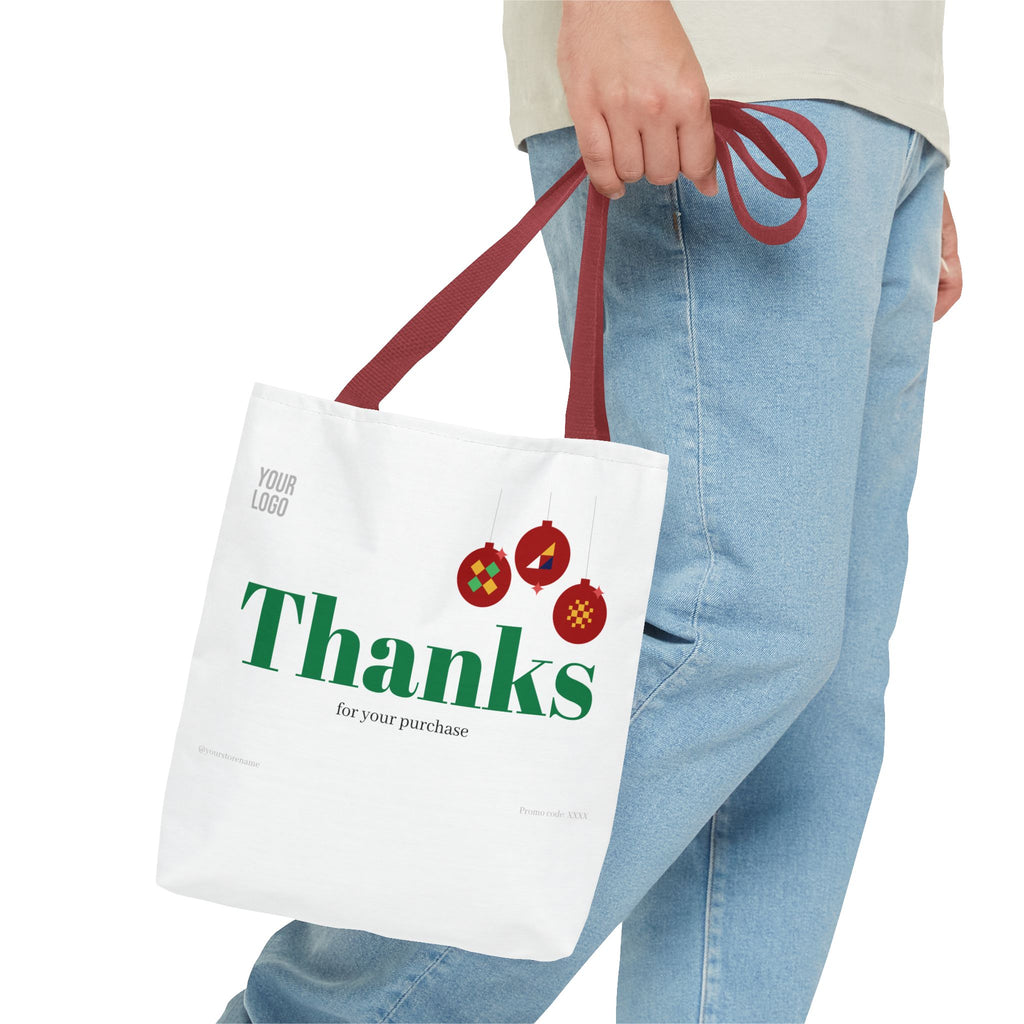 Bolsa de asas navideña de agradecimiento — Bolsa de regalo 'Gracias por su compra' con adornos festivos