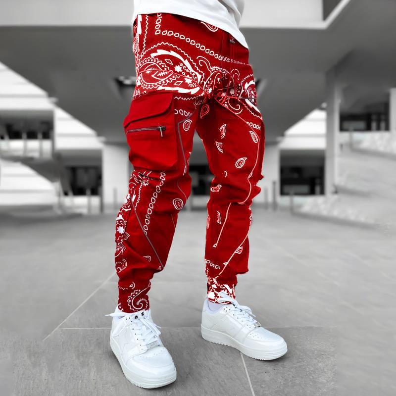 Pantalones Harem Deportivos Casuales con Estampado Cachemir para Hombre, de Estilo Europeo y Americano, Sueltos, de Calle Alta, con Múltiples Bolsillos
