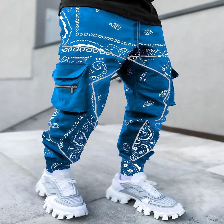 Pantalones Harem Deportivos Casuales con Estampado Cachemir para Hombre, de Estilo Europeo y Americano, Sueltos, de Calle Alta, con Múltiples Bolsillos