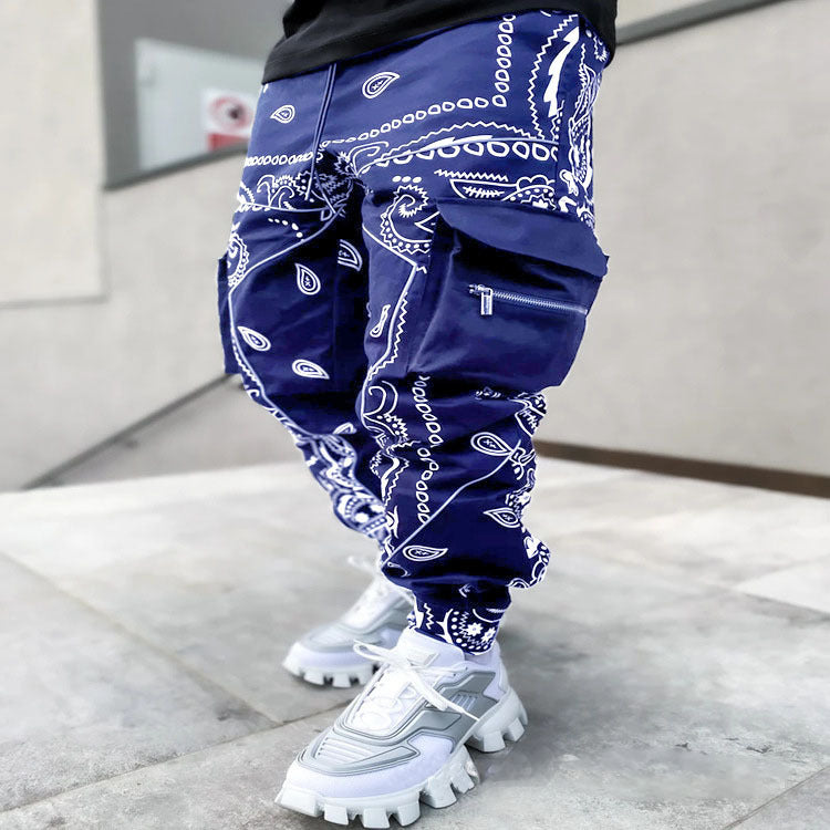 Pantalones Harem Deportivos Casuales con Estampado Cachemir para Hombre, de Estilo Europeo y Americano, Sueltos, de Calle Alta, con Múltiples Bolsillos