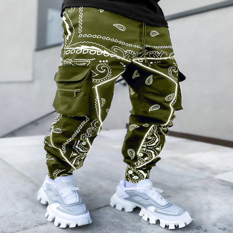 Pantalones Harem Deportivos Casuales con Estampado Cachemir para Hombre, de Estilo Europeo y Americano, Sueltos, de Calle Alta, con Múltiples Bolsillos