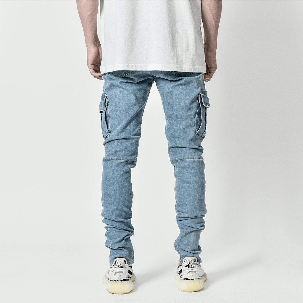 Vaqueros con múltiples bolsillos para hombre, de diseño sencillo y a la moda