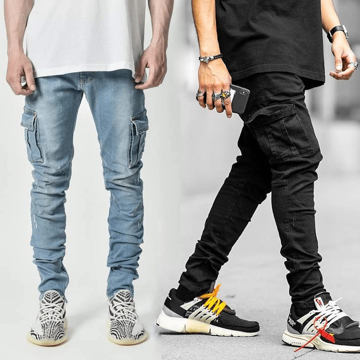 Vaqueros con múltiples bolsillos para hombre, de diseño sencillo y a la moda