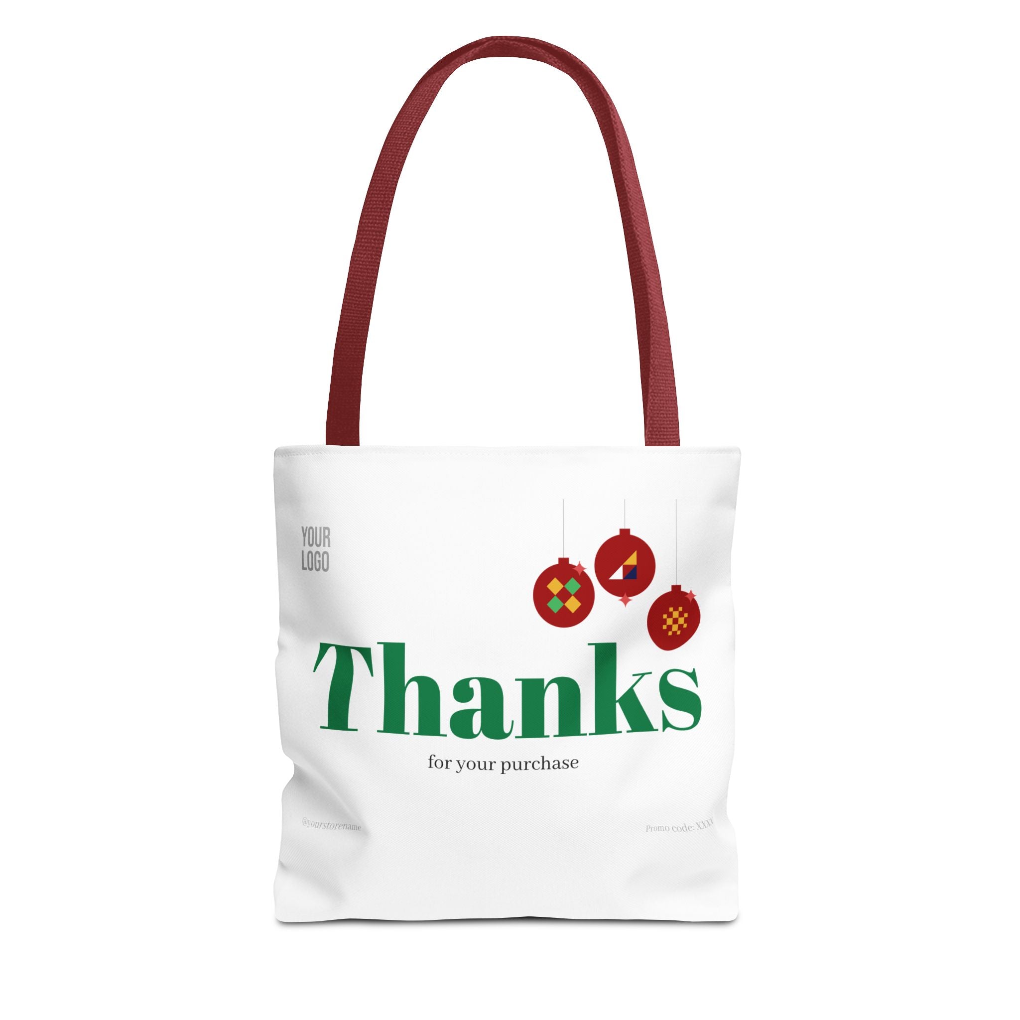 Bolsa de asas navideña de agradecimiento — Bolsa de regalo 'Gracias por su compra' con adornos festivos