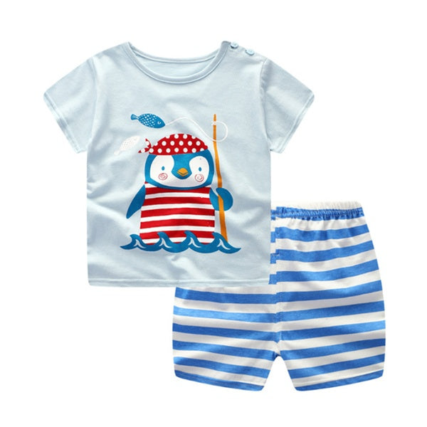 Ropa de bebé de dibujos animados para niño, ropa de verano, camiseta, conjuntos de ropa casual para niña