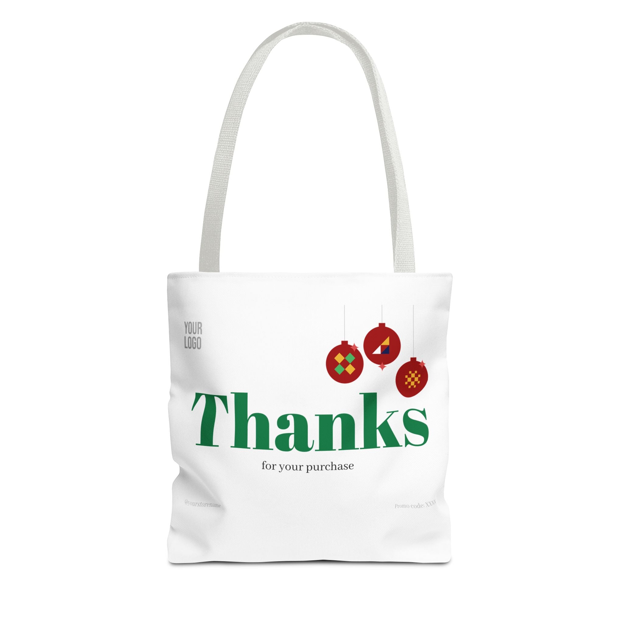 Bolsa de asas navideña de agradecimiento — Bolsa de regalo 'Gracias por su compra' con adornos festivos