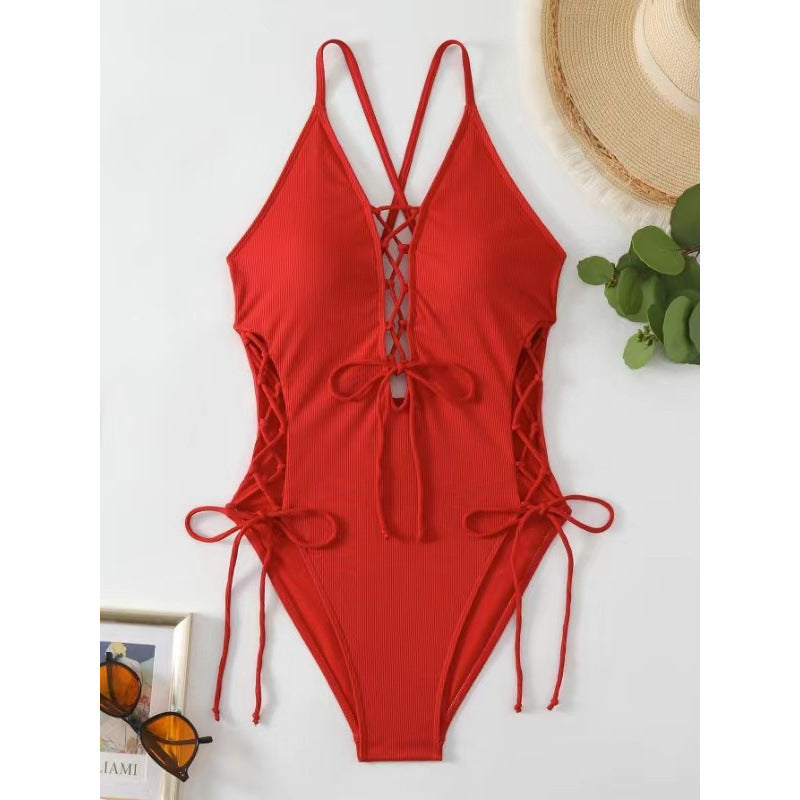 Traje de baño bikini siamés sexy sin espalda europeo y americano