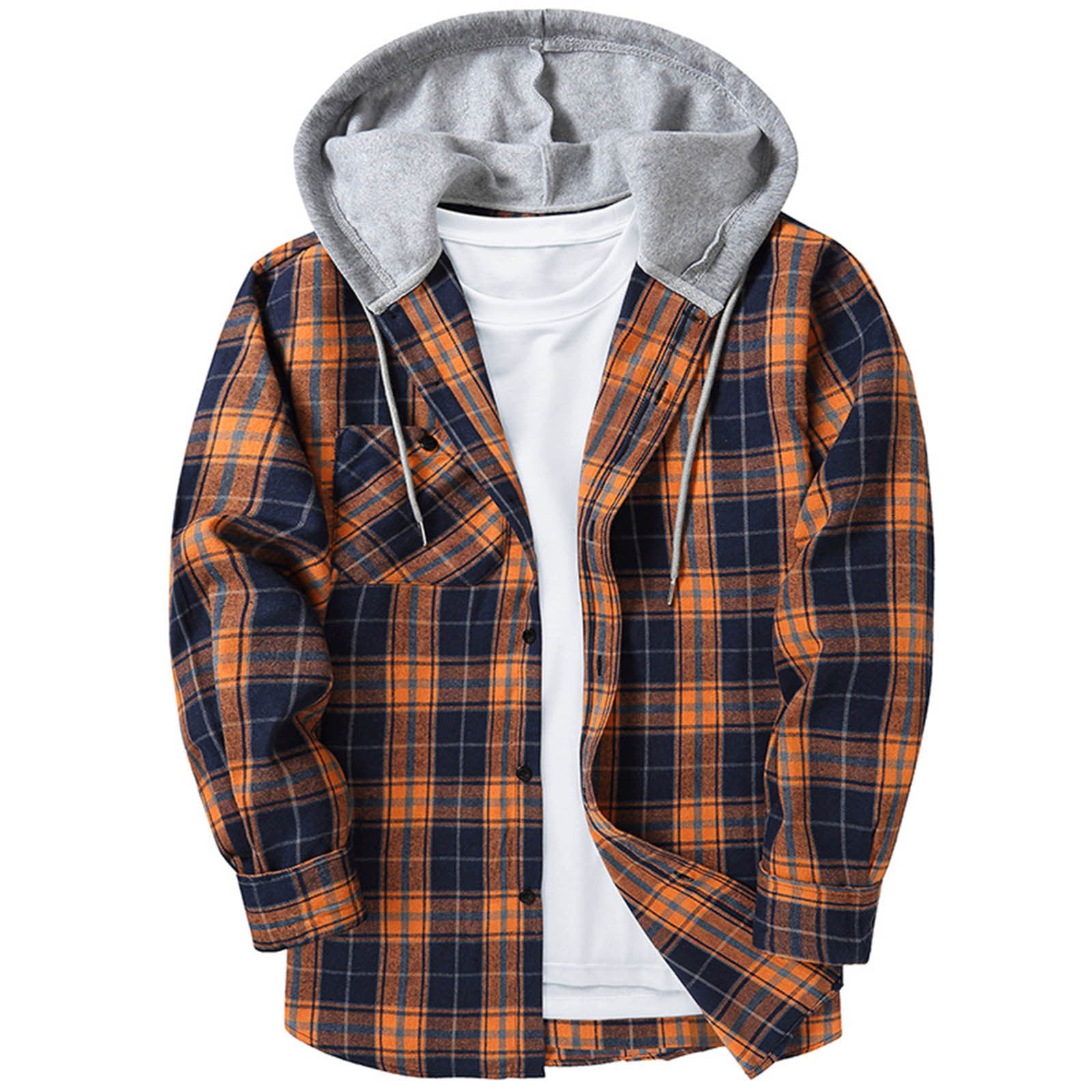 Camisa a cuadros con capucha informal para hombre