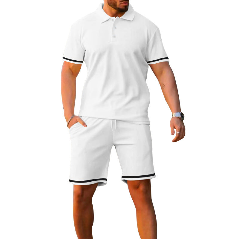 Traje de hombre deportivo e informal de dos piezas con solapa, manga corta y pantalones cortos