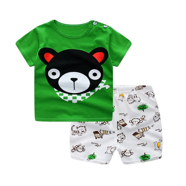 Ropa de bebé de dibujos animados para niño, ropa de verano, camiseta, conjuntos de ropa casual para niña