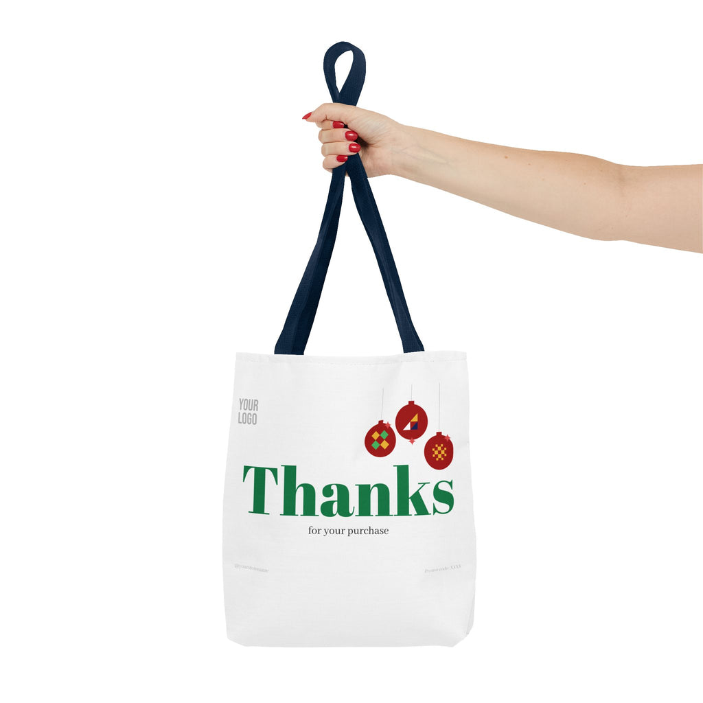 Bolsa de asas navideña de agradecimiento — Bolsa de regalo 'Gracias por su compra' con adornos festivos