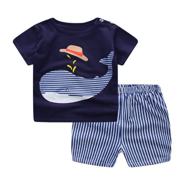 Ropa de bebé de dibujos animados para niño, ropa de verano, camiseta, conjuntos de ropa casual para niña