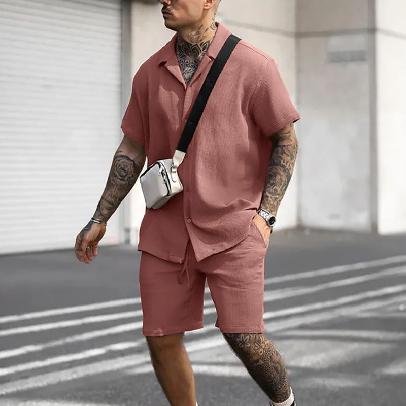 Traje de pantalones cortos y polo de manga corta, casual y cómodo para hombres
