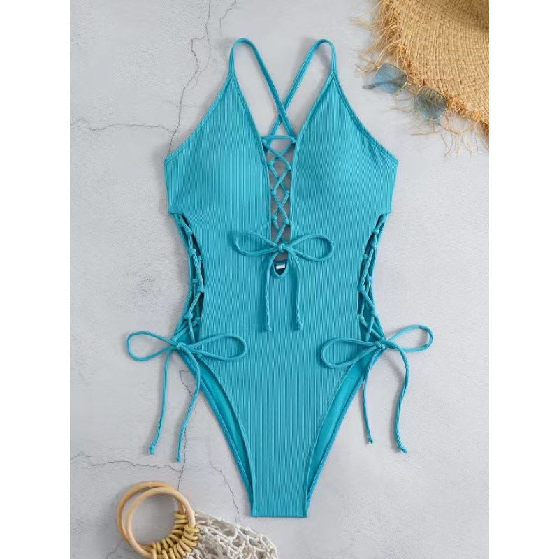 Traje de baño bikini siamés sexy sin espalda europeo y americano