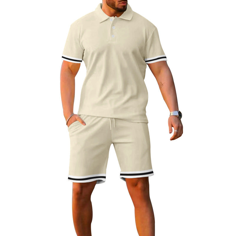Traje de hombre deportivo e informal de dos piezas con solapa, manga corta y pantalones cortos