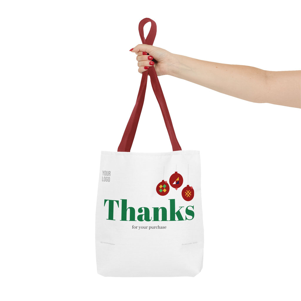 Bolsa de asas navideña de agradecimiento — Bolsa de regalo 'Gracias por su compra' con adornos festivos