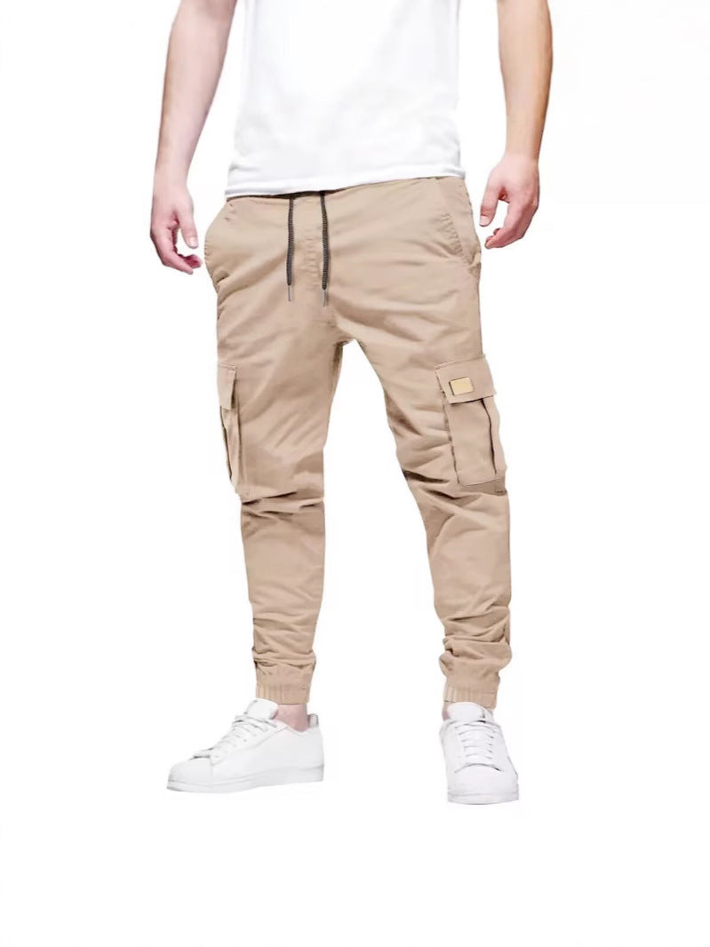 Pantalones deportivos casuales para hombre con cordón y cintura elástica