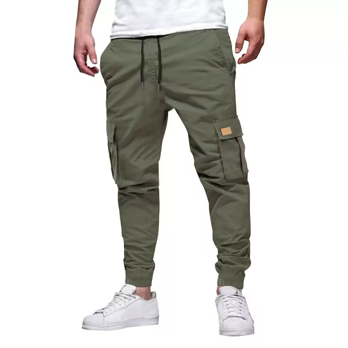 Pantalones deportivos casuales para hombre con cordón y cintura elástica