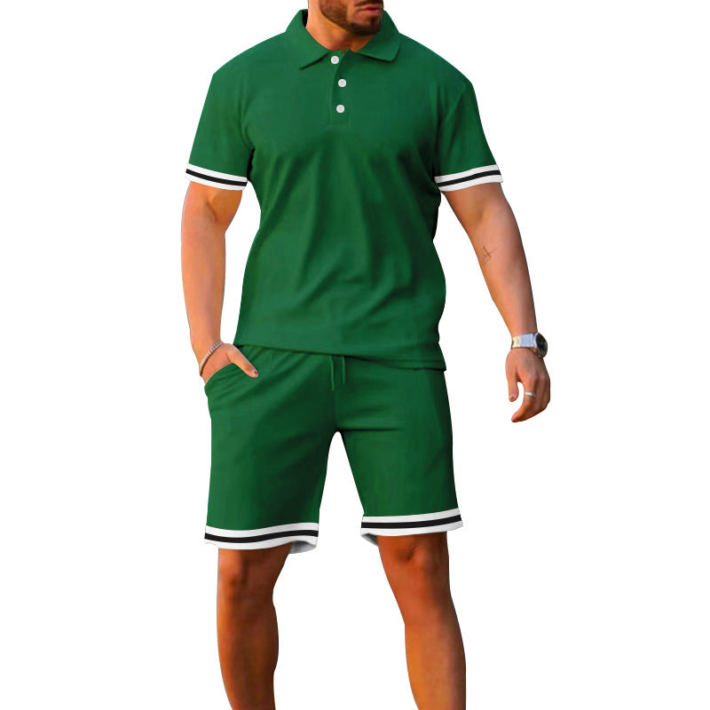 Traje de hombre deportivo e informal de dos piezas con solapa, manga corta y pantalones cortos