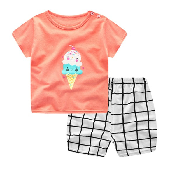Ropa de bebé de dibujos animados para niño, ropa de verano, camiseta, conjuntos de ropa casual para niña