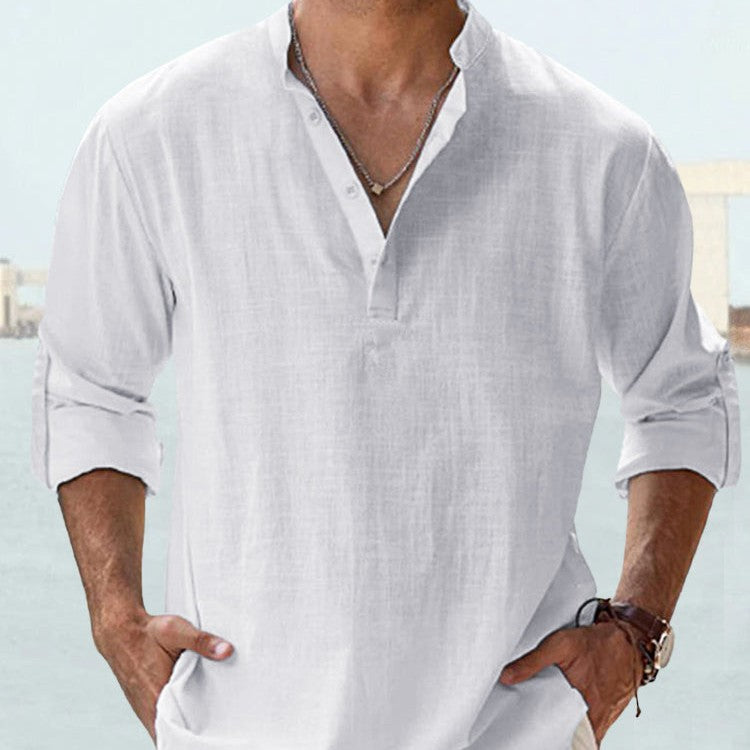 Nueva Blusa Casual de Hombre Camisa de Algodón Lino Tops Sueltos Camiseta de Manga Larga Primavera Otoño Camisas Casuales Guapas para Hombre