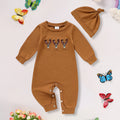 Conjuntos de ropa para bebé recién nacido niño, manga larga, estampado animal, pelele y gorro, 2 piezas, conjunto de ropa de otoño e invierno