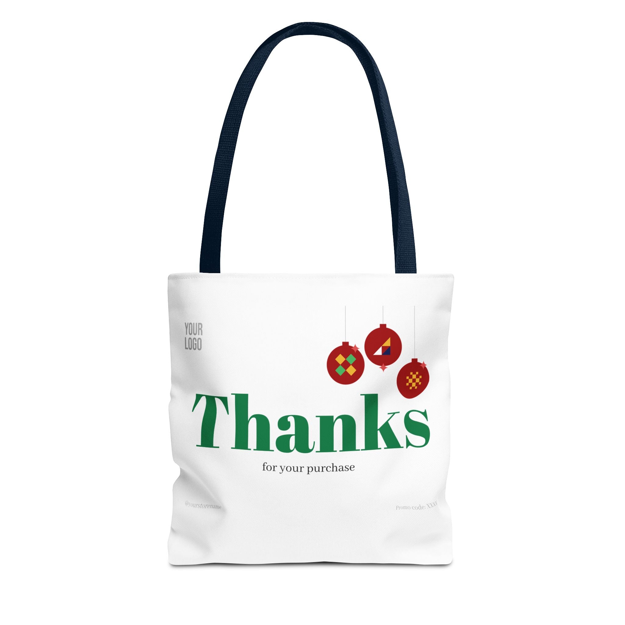 Bolsa de asas navideña de agradecimiento — Bolsa de regalo 'Gracias por su compra' con adornos festivos