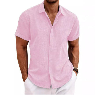 Camiseta de lino de manga corta para hombre, corte holgado