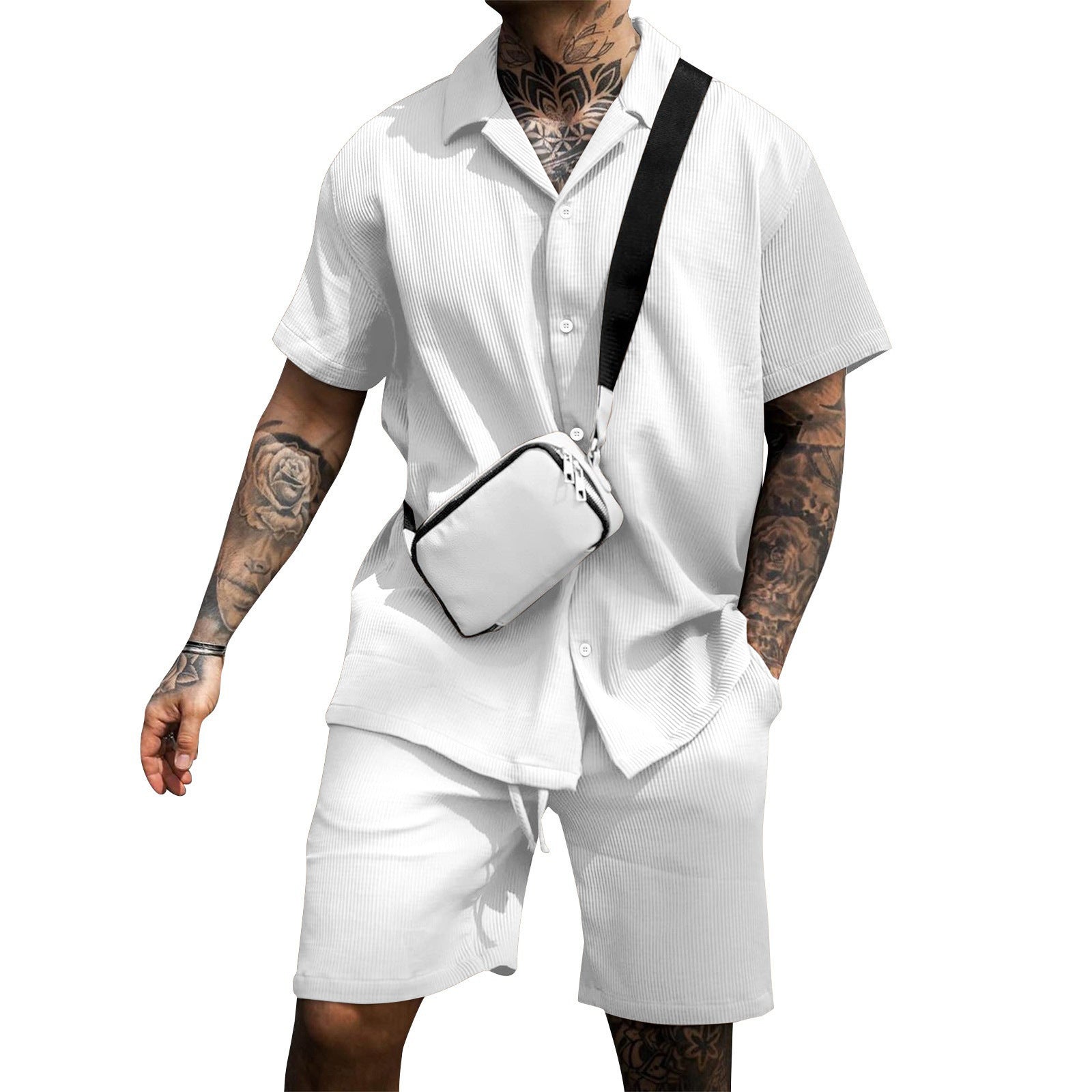 Traje de pantalones cortos y polo de manga corta, casual y cómodo para hombres