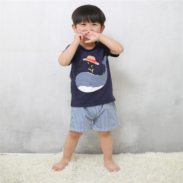 Ropa de bebé de dibujos animados para niño, ropa de verano, camiseta, conjuntos de ropa casual para niña
