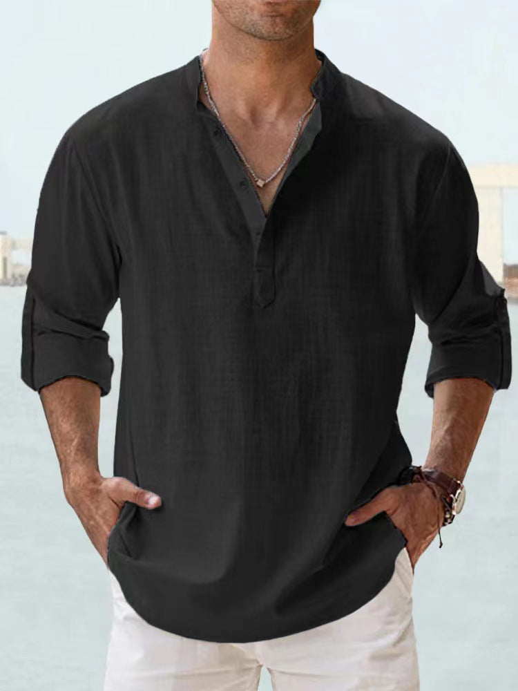 Nueva Blusa Casual de Hombre Camisa de Algodón Lino Tops Sueltos Camiseta de Manga Larga Primavera Otoño Camisas Casuales Guapas para Hombre
