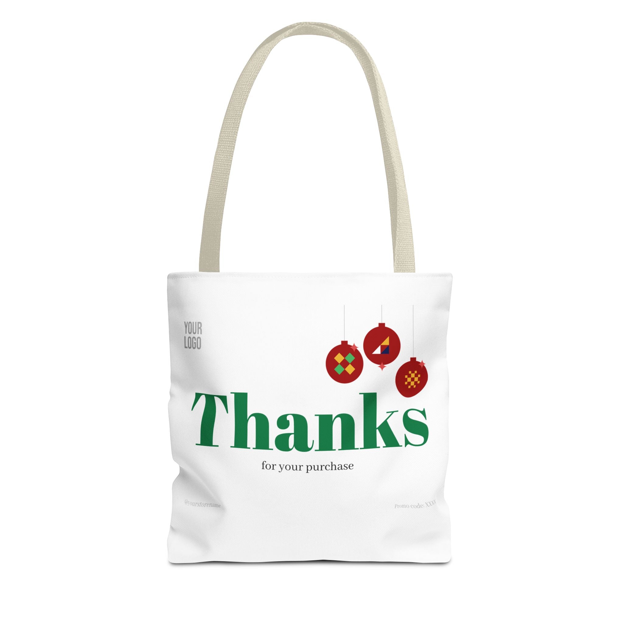 Bolsa de asas navideña de agradecimiento — Bolsa de regalo 'Gracias por su compra' con adornos festivos