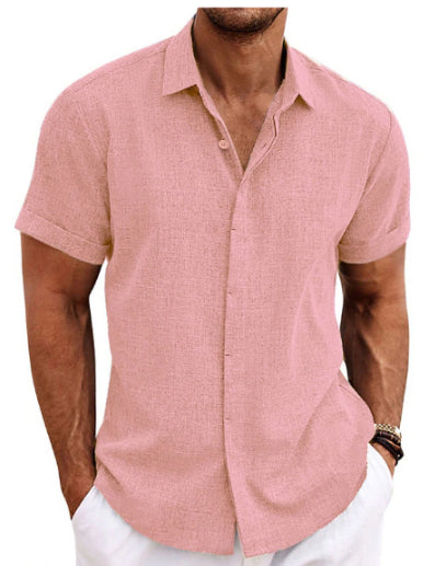 Camiseta de lino de manga corta para hombre, corte holgado