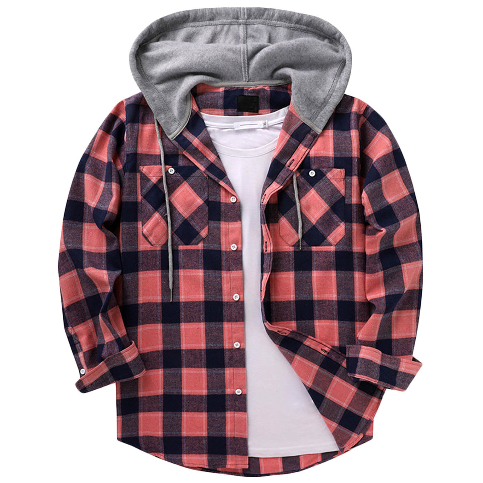 Camisa a cuadros con capucha informal para hombre