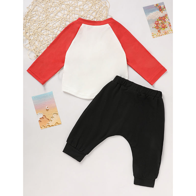 Conjunto de dos piezas para bebé de niño con estampado 'Heart Crusher' para el Día de San Valentín, camiseta de manga larga y pantalones negros con estampado de corazón